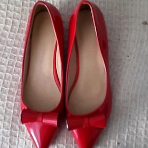 Red low wedge heeled shoes like new